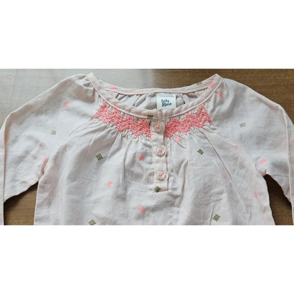 NWT Oshkosh Bodysuit 9-12 Month smocked Baby Girl Clothes New Pink Embroidered